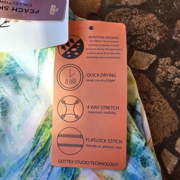 NWT X Gottex Longline Floral Palm Print Sports Top with Built-in Bra, Largr - Picture 6 of 9